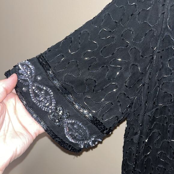 Stenay Plus Women's Black Silk Beaded Evening Dress Sz 20 90s Vintage Elegant - Picture 6 of 16